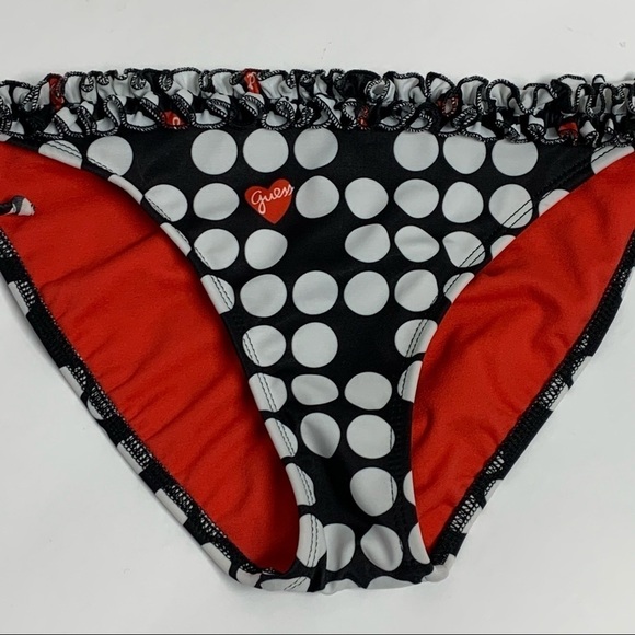 Guess USA | Size L | Black/White Polka Dot Ruffle String Bikini Swim Bottom - Picture 2 of 11